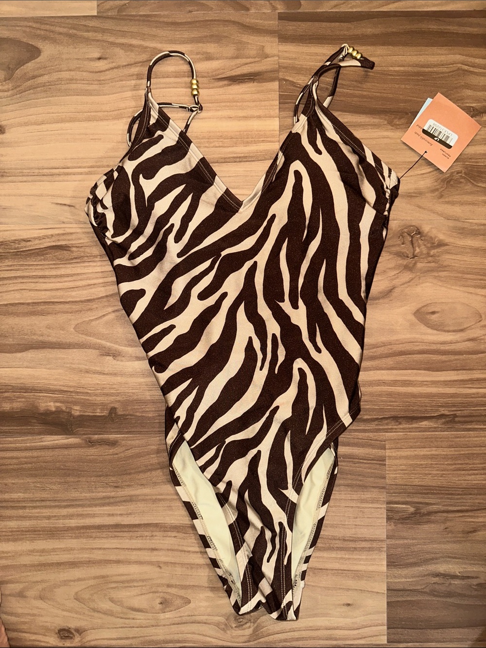 Shade & Shore Brown and Cream Zebra-Print One-Piece
